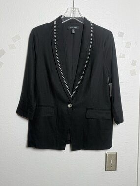 Ellen Tracy Black Single-Button Blazer with Contrast Trim